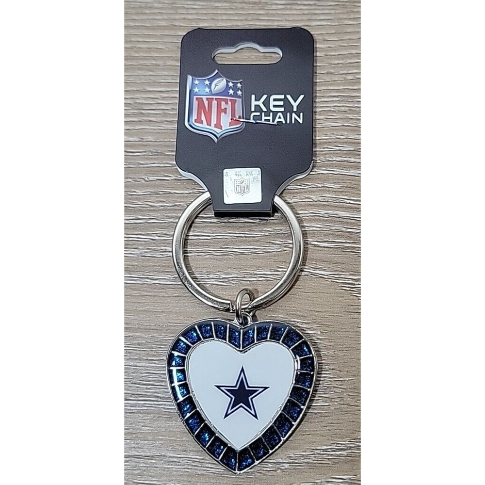 Dallas Cowboys NFL Team Blue Heart Rhinestones Bling Keychain Key Ring NEW RICO